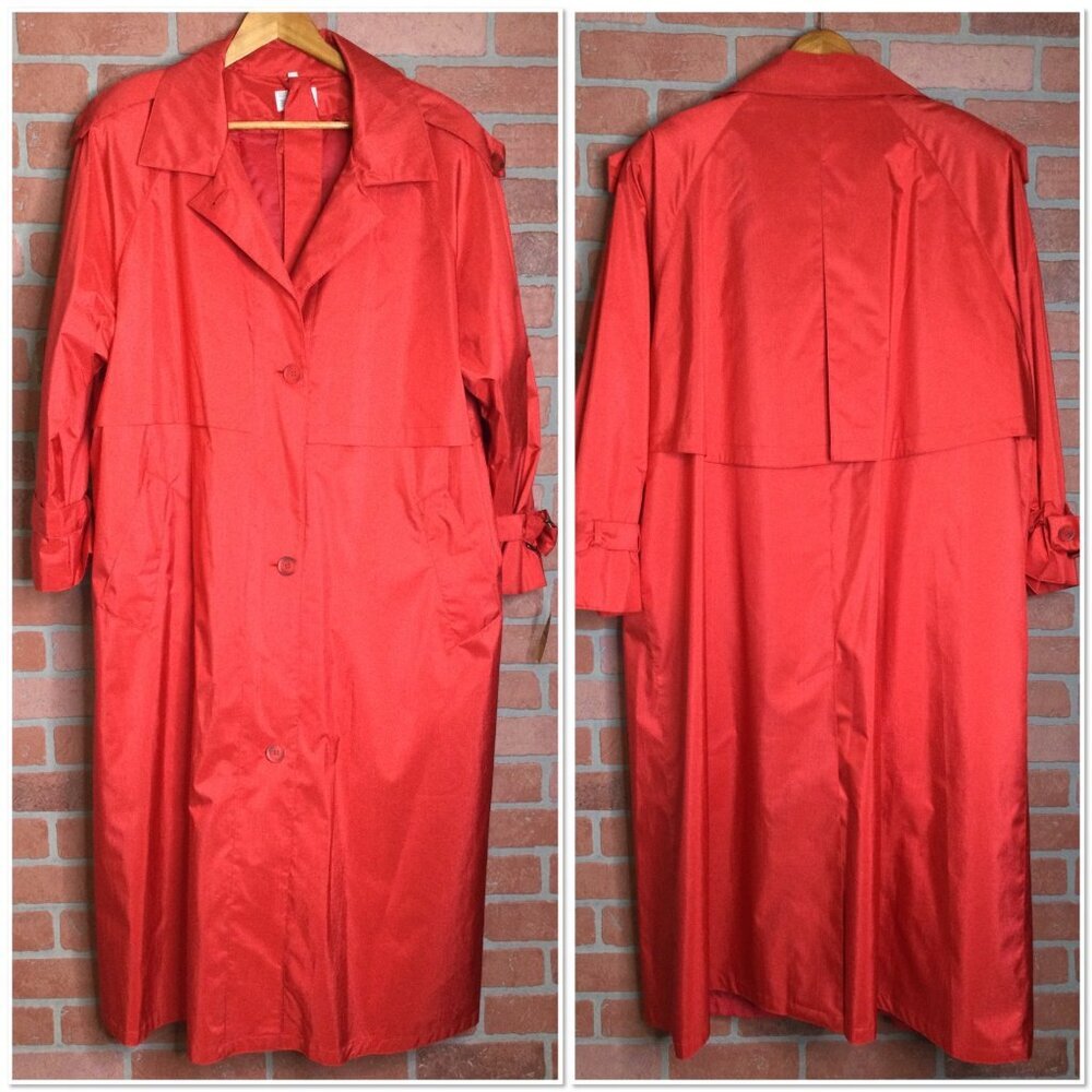 Vintage NWT Maggie Barnes Womens Red Trench Coat Plus Size 24W Removable Liner
